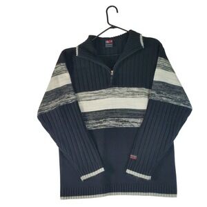 Southpole Mens Striped Quarter Zip Sweater Black Grey Y2K Streetwear Medium